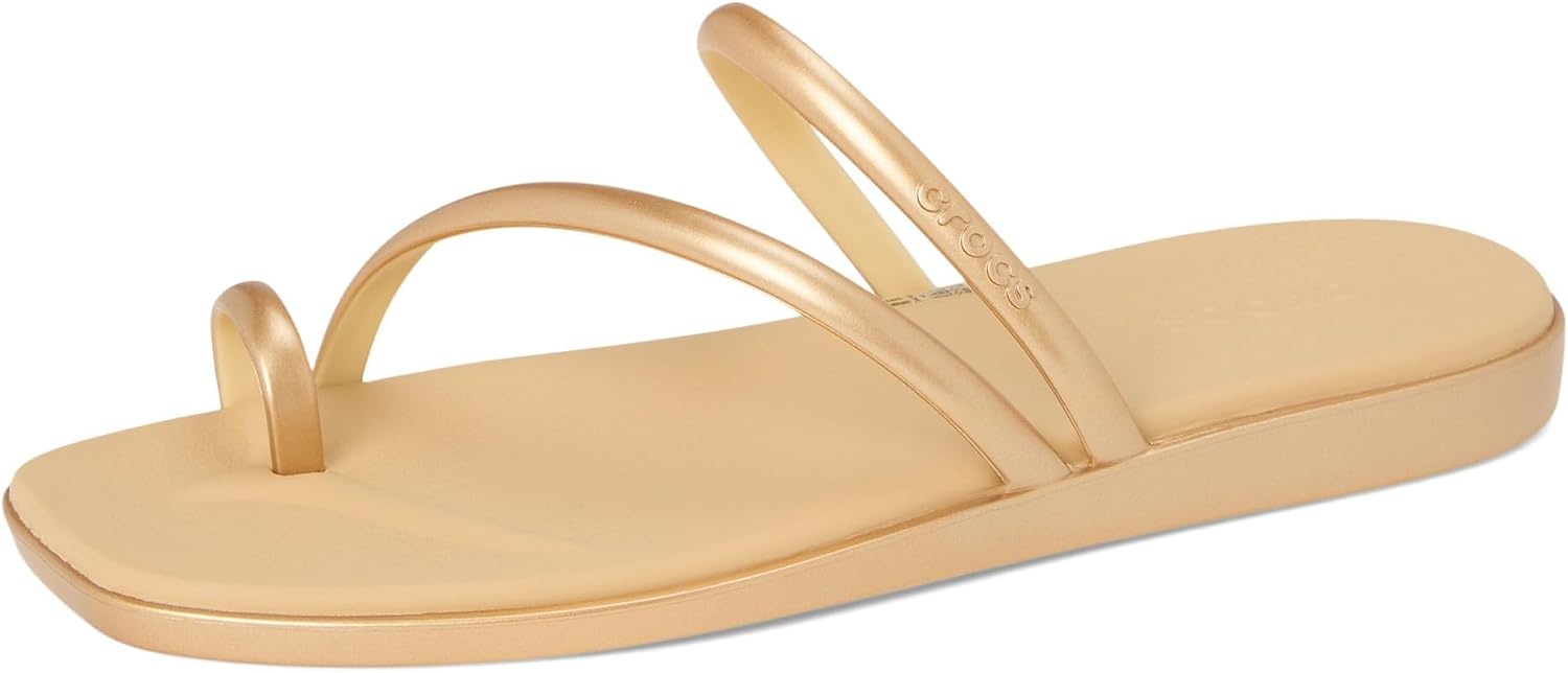 image:imageCrocs Womens Miami Toe Loop Sandals Square Toe Flat Flexible Straps Croslite Foam FootbedMetallic Gold