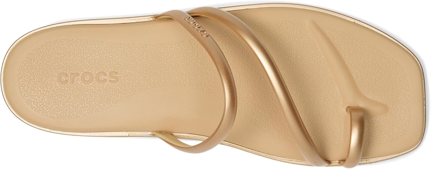 image:imageCrocs Womens Miami Toe Loop Sandals Square Toe Flat Flexible Straps Croslite Foam FootbedMetallic Gold