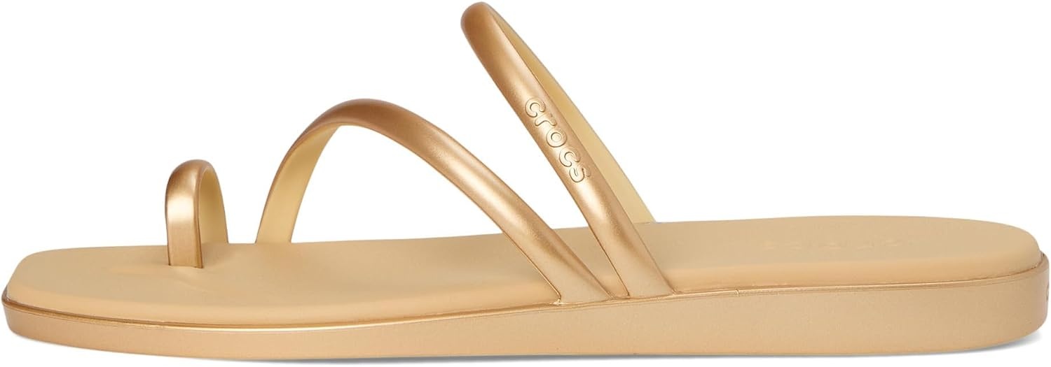 image:imageCrocs Womens Miami Toe Loop Sandals Square Toe Flat Flexible Straps Croslite Foam FootbedMetallic Gold