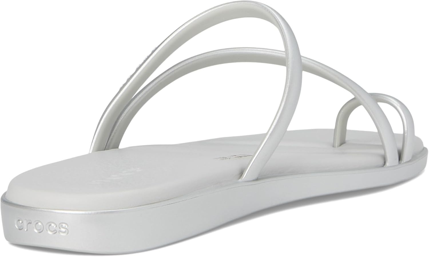 image:imageCrocs Womens Miami Toe Loop Sandals Square Toe Flat Flexible Straps Croslite Foam FootbedMetallic Silver