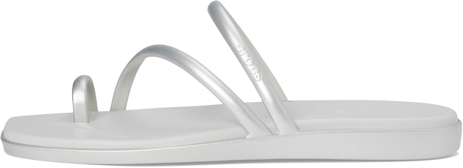 image:imageCrocs Womens Miami Toe Loop Sandals Square Toe Flat Flexible Straps Croslite Foam FootbedMetallic Silver