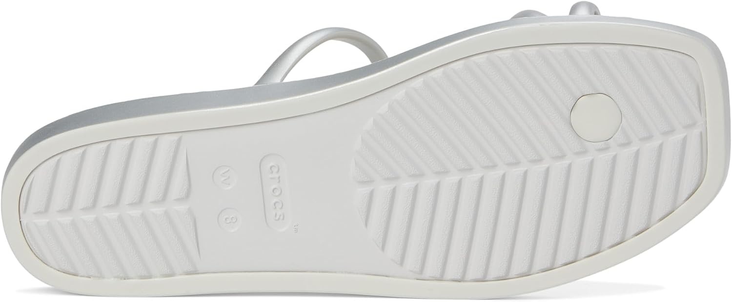 image:imageCrocs Womens Miami Toe Loop Sandals Square Toe Flat Flexible Straps Croslite Foam FootbedMetallic Silver