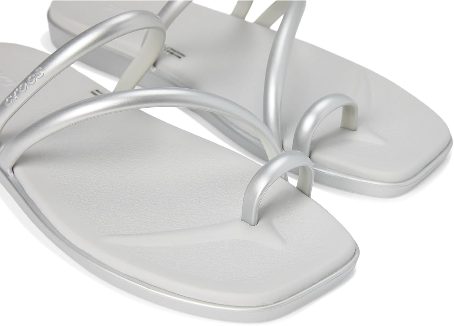 image:imageCrocs Womens Miami Toe Loop Sandals Square Toe Flat Flexible Straps Croslite Foam FootbedMetallic Silver
