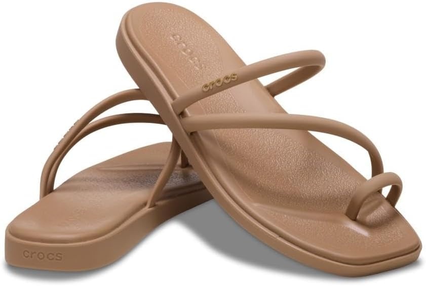 image:imageCrocs Womens Miami Toe Loop Sandals Square Toe Flat Flexible Straps Croslite Foam FootbedMilk Chocolate