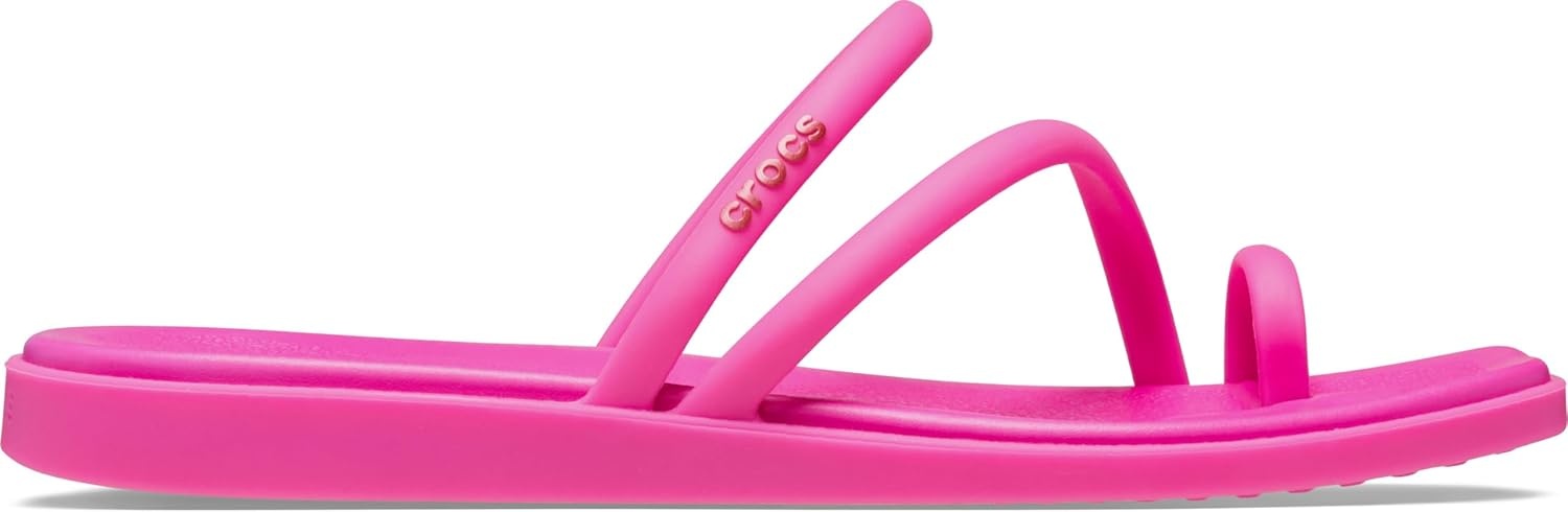 image:imageCrocs Womens Miami Toe Loop Sandals Square Toe Flat Flexible Straps Croslite Foam FootbedPink Crush