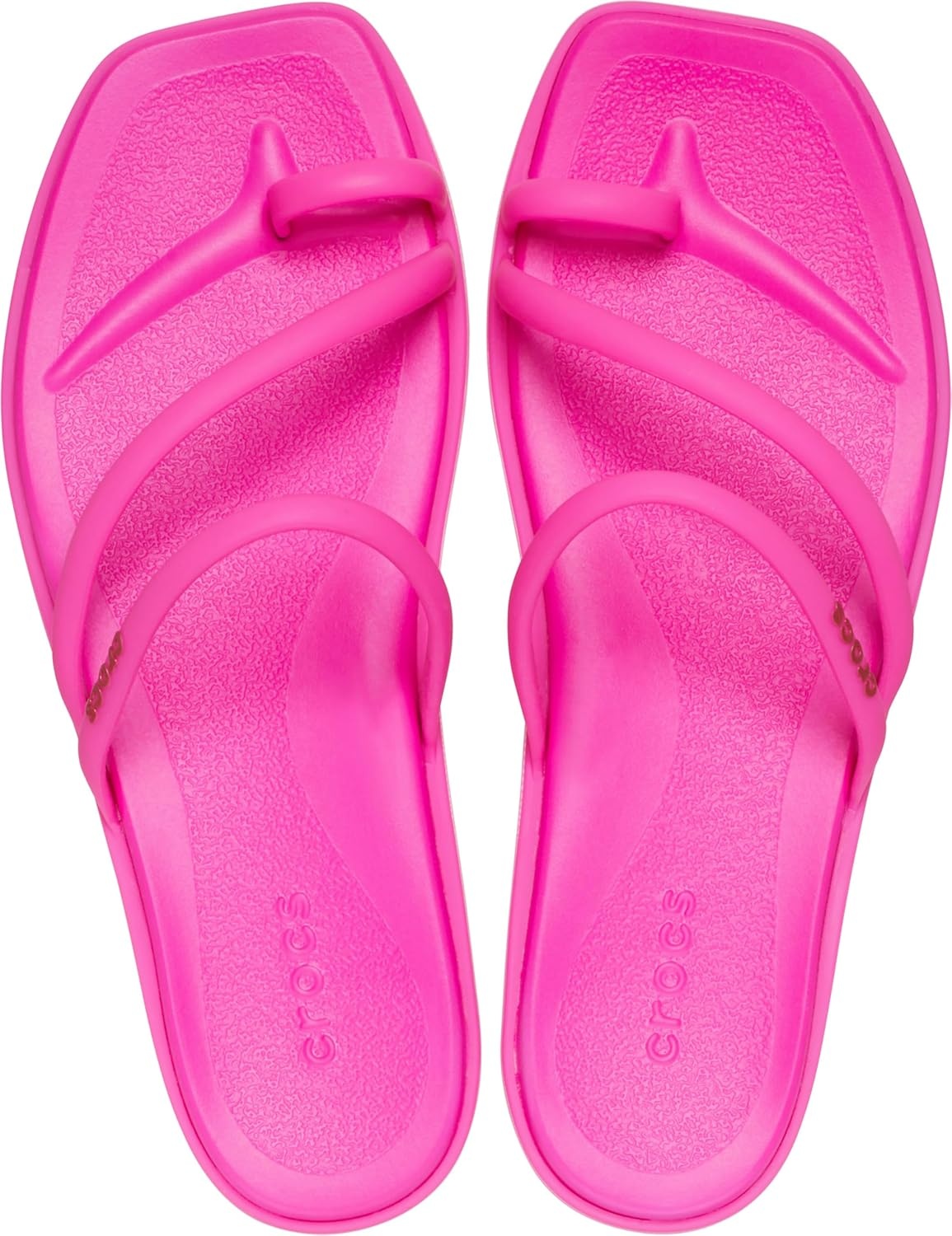 image:imageCrocs Womens Miami Toe Loop Sandals Square Toe Flat Flexible Straps Croslite Foam FootbedPink Crush