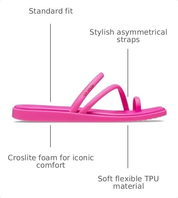 image:imageCrocs Womens Miami Toe Loop Sandals Square Toe Flat Flexible Straps Croslite Foam FootbedPink Crush