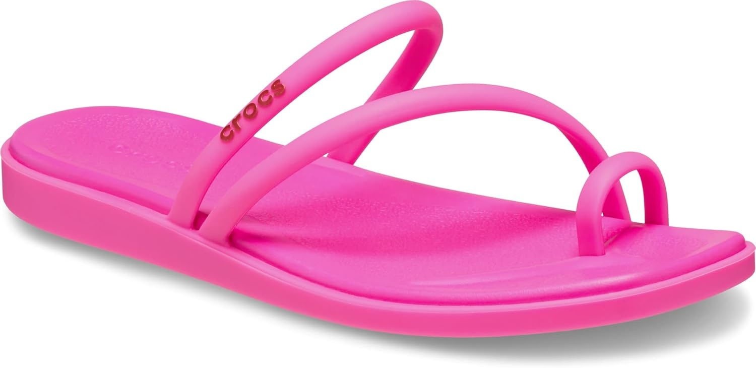 image:imageCrocs Womens Miami Toe Loop Sandals Square Toe Flat Flexible Straps Croslite Foam FootbedPink Crush