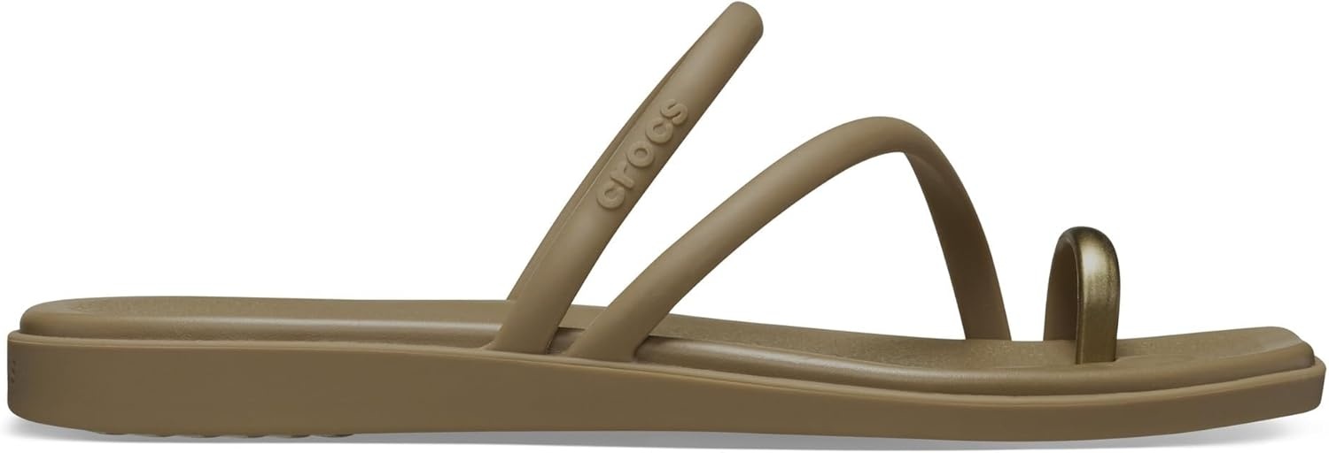 image:imageCrocs Womens Miami Toe Loop Sandals Square Toe Flat Flexible Straps Croslite Foam FootbedSepia Metallic