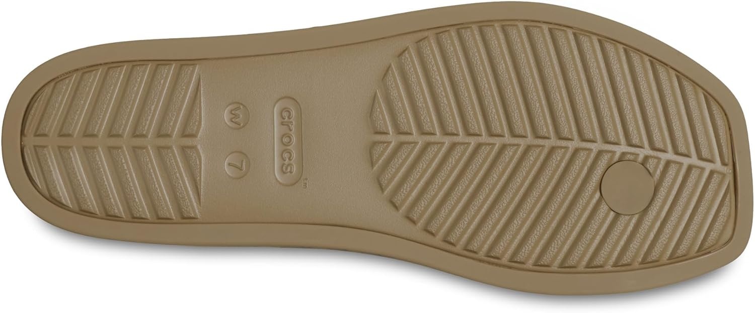 image:imageCrocs Womens Miami Toe Loop Sandals Square Toe Flat Flexible Straps Croslite Foam FootbedSepia Metallic