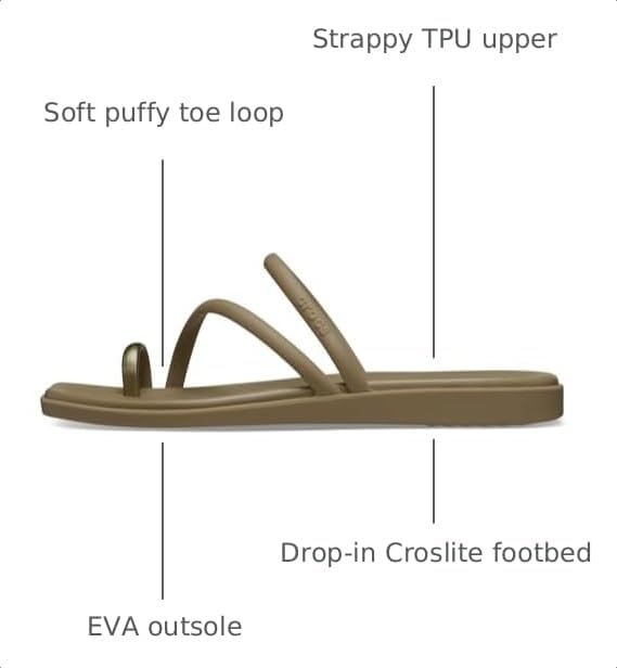 image:imageCrocs Womens Miami Toe Loop Sandals Square Toe Flat Flexible Straps Croslite Foam FootbedSepia Metallic