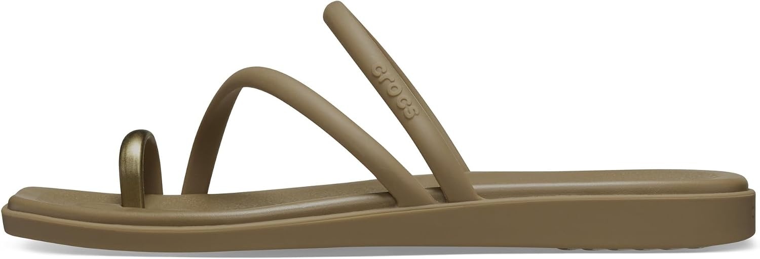 image:imageCrocs Womens Miami Toe Loop Sandals Square Toe Flat Flexible Straps Croslite Foam FootbedSepia Metallic