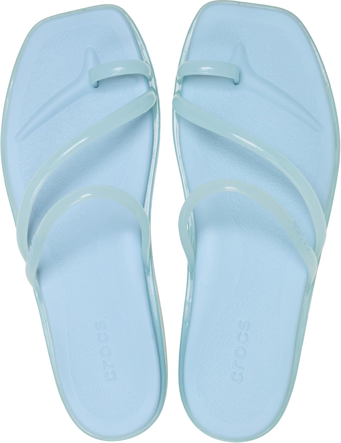 image:imageCrocs Womens Miami Toe Loop Sandals Square Toe Flat Flexible Straps Croslite Foam FootbedSky Blue Jelly