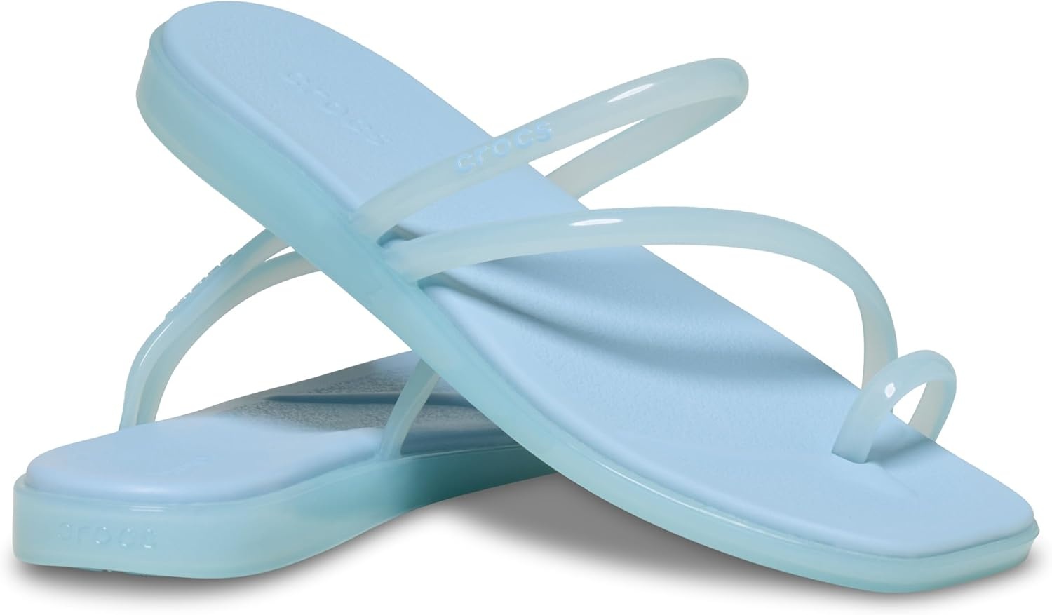 image:imageCrocs Womens Miami Toe Loop Sandals Square Toe Flat Flexible Straps Croslite Foam FootbedSky Blue Jelly