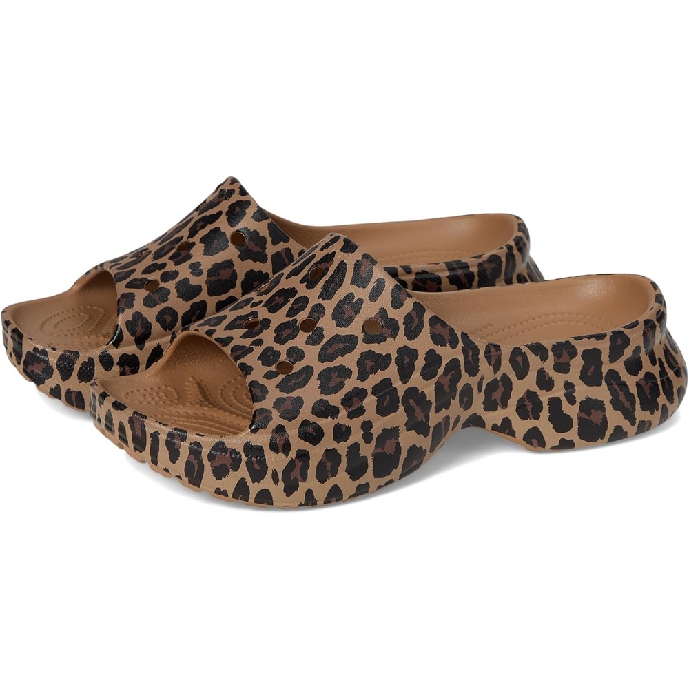 image:imageCrocs Womens Bae Slide Platform SandalsSepiaLeopard