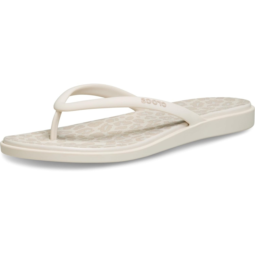 image:imageCrocs Womens Miami Round Toe Flip Flops Flexible Straps 360 Degree Comfort Croslite Foam FootbedAlmond TintLeopard