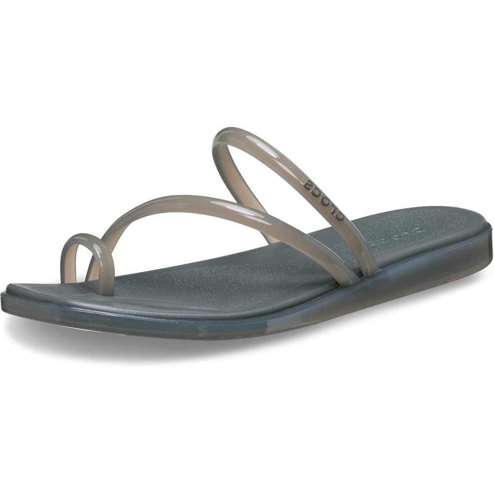 image:imageCrocs Womens Miami Toe Loop Sandals Square Toe Flat Flexible Straps Croslite Foam FootbedCarbon Jelly