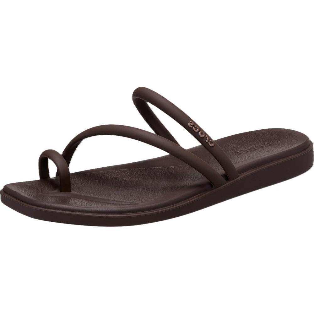 image:imageCrocs Womens Miami Toe Loop Sandals Square Toe Flat Flexible Straps Croslite Foam FootbedCoffee