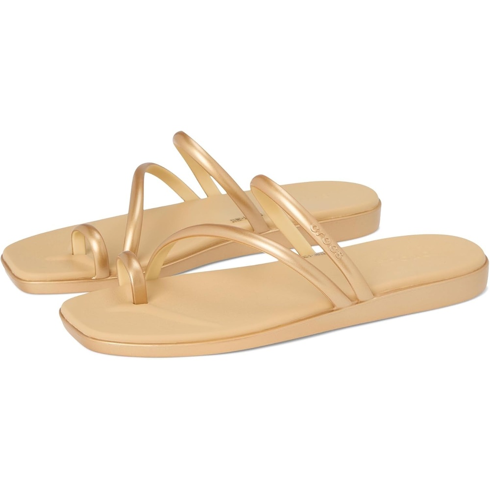 image:imageCrocs Womens Miami Toe Loop Sandals Square Toe Flat Flexible Straps Croslite Foam FootbedMetallic Gold