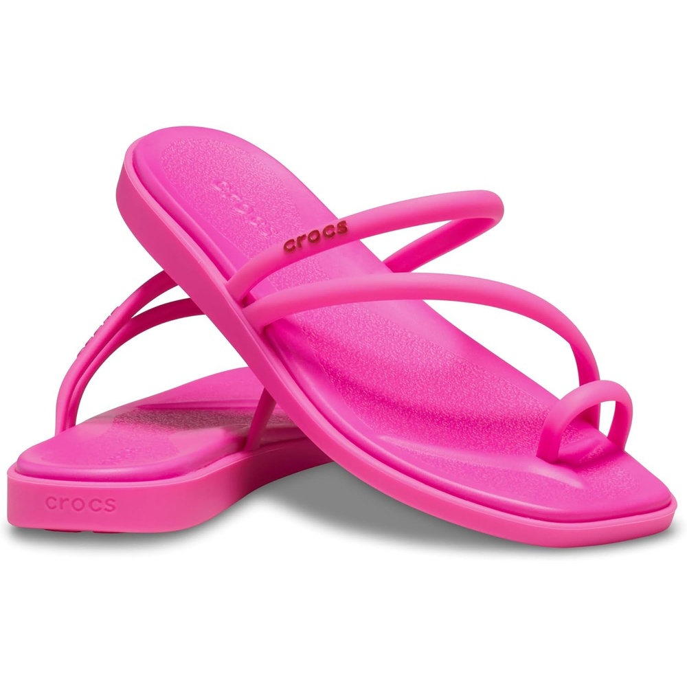 image:imageCrocs Womens Miami Toe Loop Sandals Square Toe Flat Flexible Straps Croslite Foam FootbedPink Crush