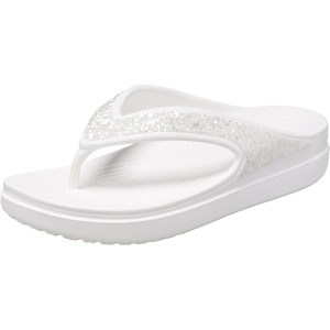 Crocs Sloane Embellished Wedge Flip Flops | Sandals for Women(White Glitter)