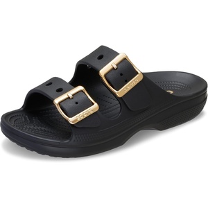 Crocs Women’s Classic Saturday Sandals(Black/Metallic Buckle)