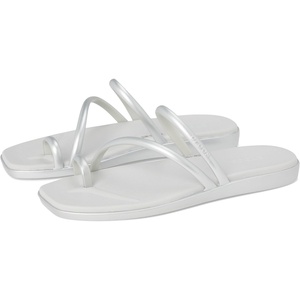Crocs Women’s Miami Toe Loop Sandals | Square Toe Flat | Flexible Straps | Croslite Foam Footbed(Metallic Silver)