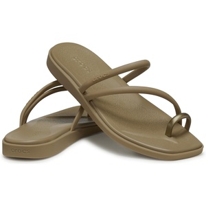 Crocs Women’s Miami Toe Loop Sandals | Square Toe Flat | Flexible Straps | Croslite Foam Footbed(Sepia Metallic)