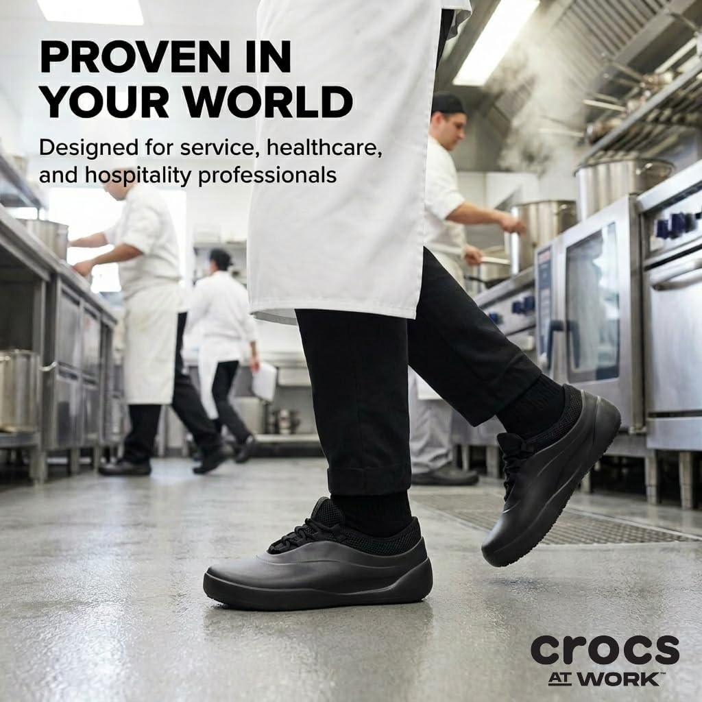 image:imageCrocs Mens Bistro No Hands Work Sneaker Enclosed Toe Slip Resistant All Day Comfort at Work LaceUp Shoes for Healthcare Hospitality and Food Service Workers Easy Clean ASTM CertifiedBlack