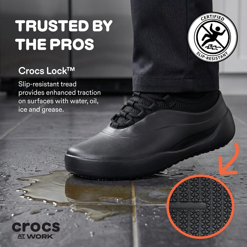 image:imageCrocs Mens Bistro No Hands Work Sneaker Enclosed Toe Slip Resistant All Day Comfort at Work LaceUp Shoes for Healthcare Hospitality and Food Service Workers Easy Clean ASTM CertifiedSummit White