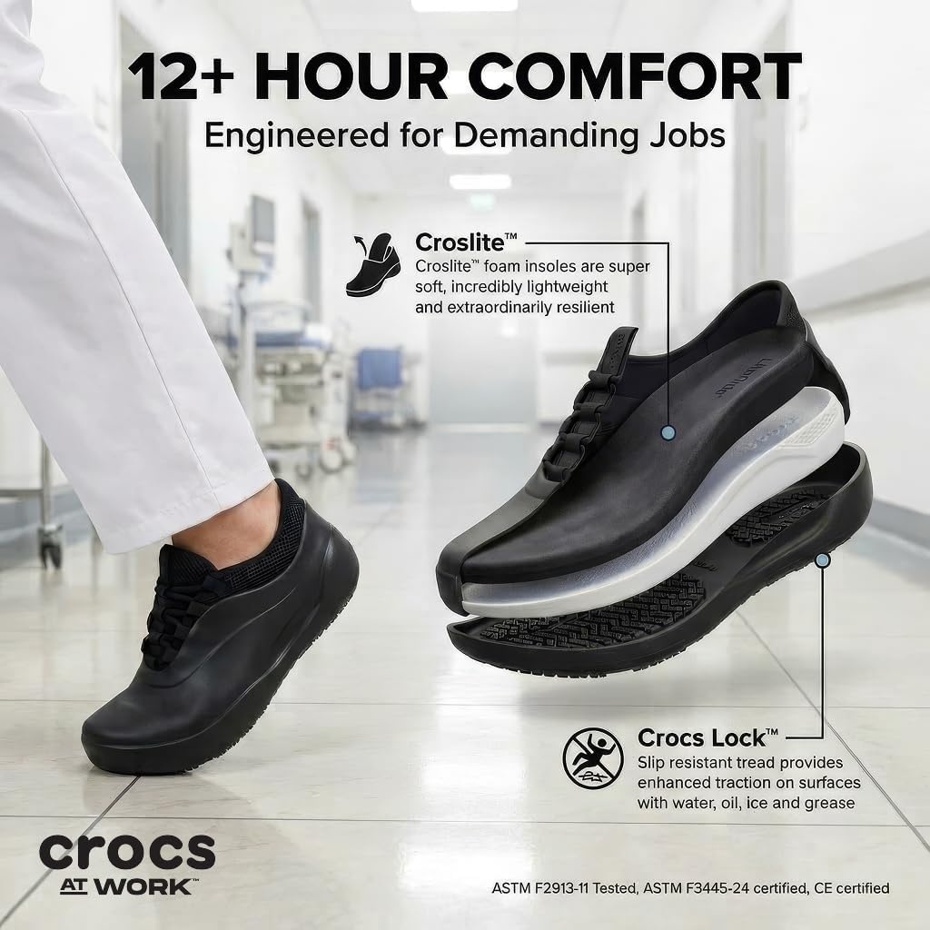 image:imageCrocs Mens Bistro No Hands Work Sneaker Enclosed Toe Slip Resistant All Day Comfort at Work LaceUp Shoes for Healthcare Hospitality and Food Service Workers Easy Clean ASTM CertifiedSummit White